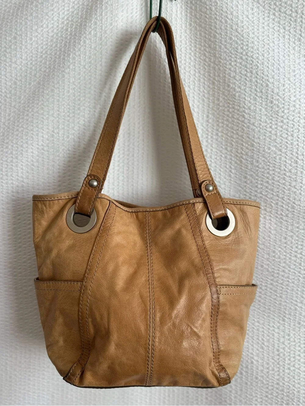 Fossil Long Live Vintage Leather Tote Bag Brown Cognac Hobo Shoulder Purse Y2K